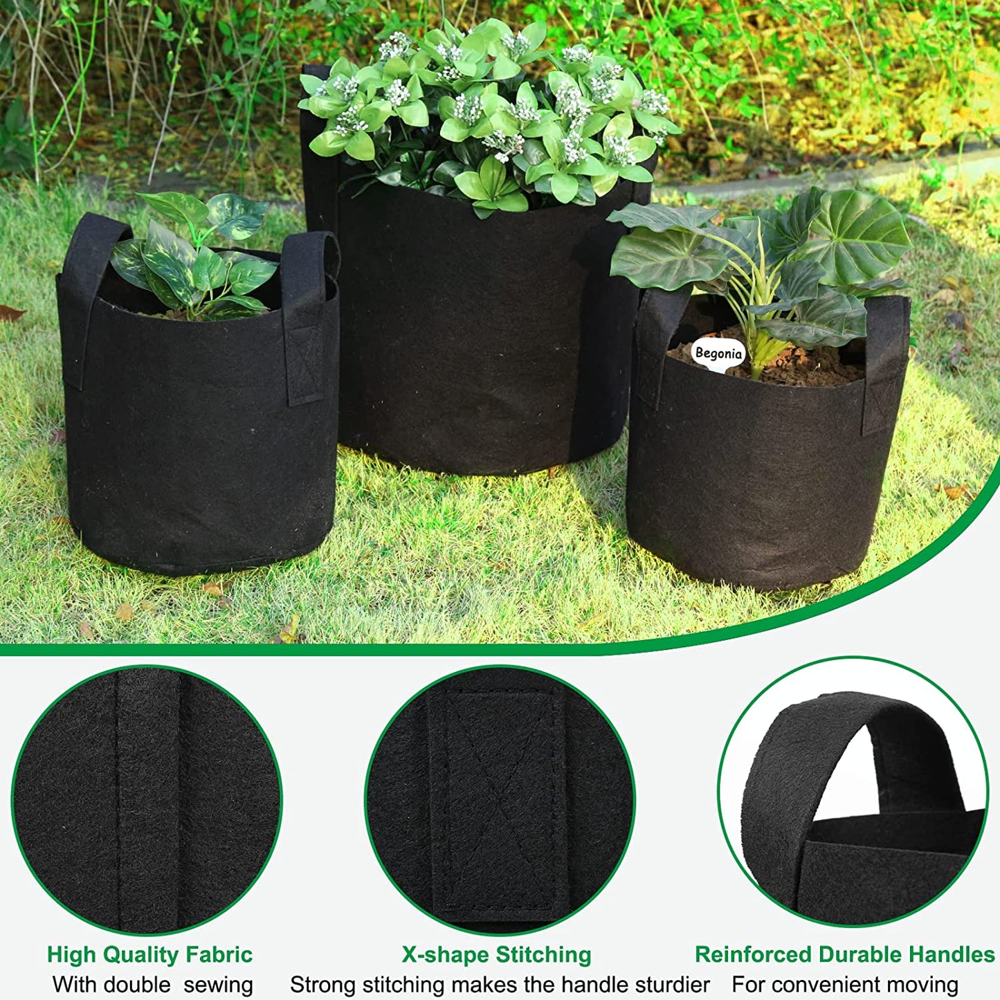 24-Pack 3 Gallon Nonwoven Grow Bags, Plant Grow Bags,Heavy Duty Aeration Fabric Pots with Durable Handles, Come with 24 Pcs Plant Labels