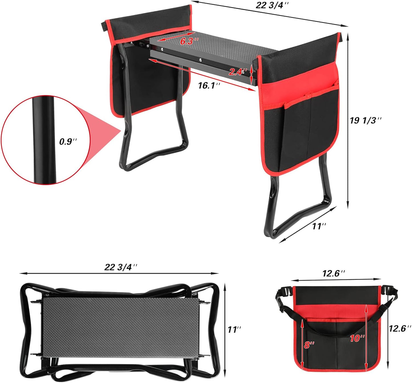 Garden Kneeler and Seat--Folding Garden Stool, Gardening Bench Supplies, Heavy Duty Kneeler with 2 Ex-Large Pouches, EVA Foam Thick Pad, Detachable Belt--Gardening Gift for Women Men Gardener Lovers
