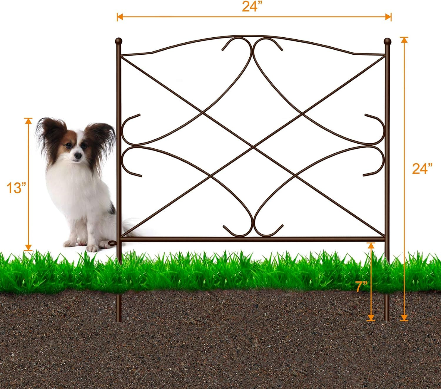 5 Panels Decorative Garden Fence 10Ft(L) X24In(H) Animal Barrier Dogs Rustproof Metal Landscape Wire Fencing Folding Wire Patio Fences Flower Bed Border Edge Brown ET306