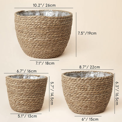 Seagrass Planter Basket Indoor, Flower Pots Cover, Plant Containers, Natural(3-Pack) 10.2"+8.7"+6.7"