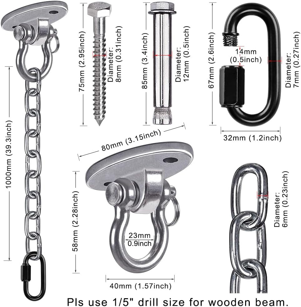 Heavy Duty Swing Hanger with Chain and Screws - Hammock Chair Hanging Kit for Indoor & Outdoor Use - 1000 LB Capacity