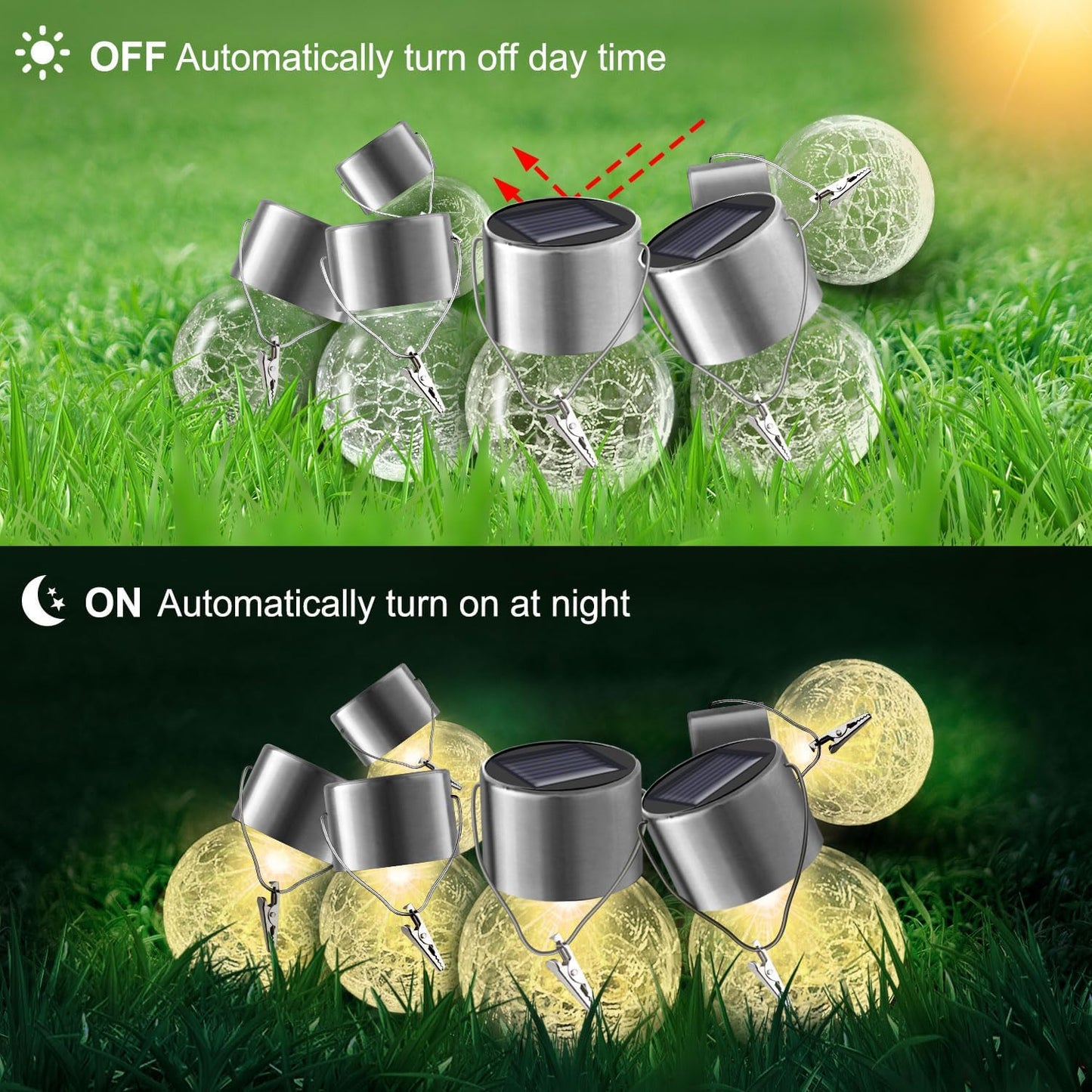 Solar Lights Outdoor Decorative 12 Pack, Hanging Solar Garden Lights Waterproof, Solar Powered Globe Lantern Cracked Glass Ball Lights for Yard Patio Fence Tree Umbrella Holiday Decoration,Warm White