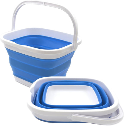 Set of 2-10L (2.6 Gallon) Collapsible Rectangular Handy Bucket (2, Blue)