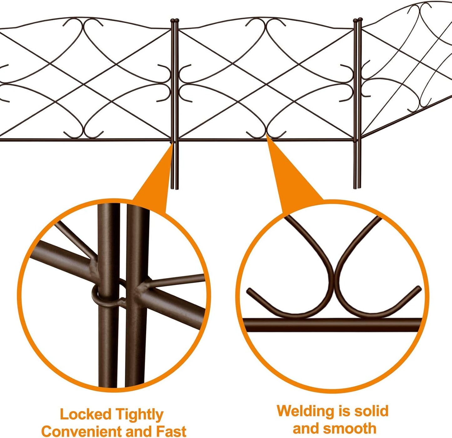 5 Panels Decorative Garden Fence 10Ft(L) X24In(H) Animal Barrier Dogs Rustproof Metal Landscape Wire Fencing Folding Wire Patio Fences Flower Bed Border Edge Brown ET306