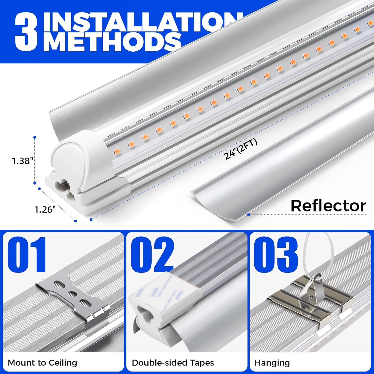 Plant Light, 144W(6 X 24W, 800W Equivalent), 2Ft T8, Super Bright, Full Spectrum Led Grow Light, T8 Integrated Growing Lamp Fixture for Indoor Plants, 6-Pack