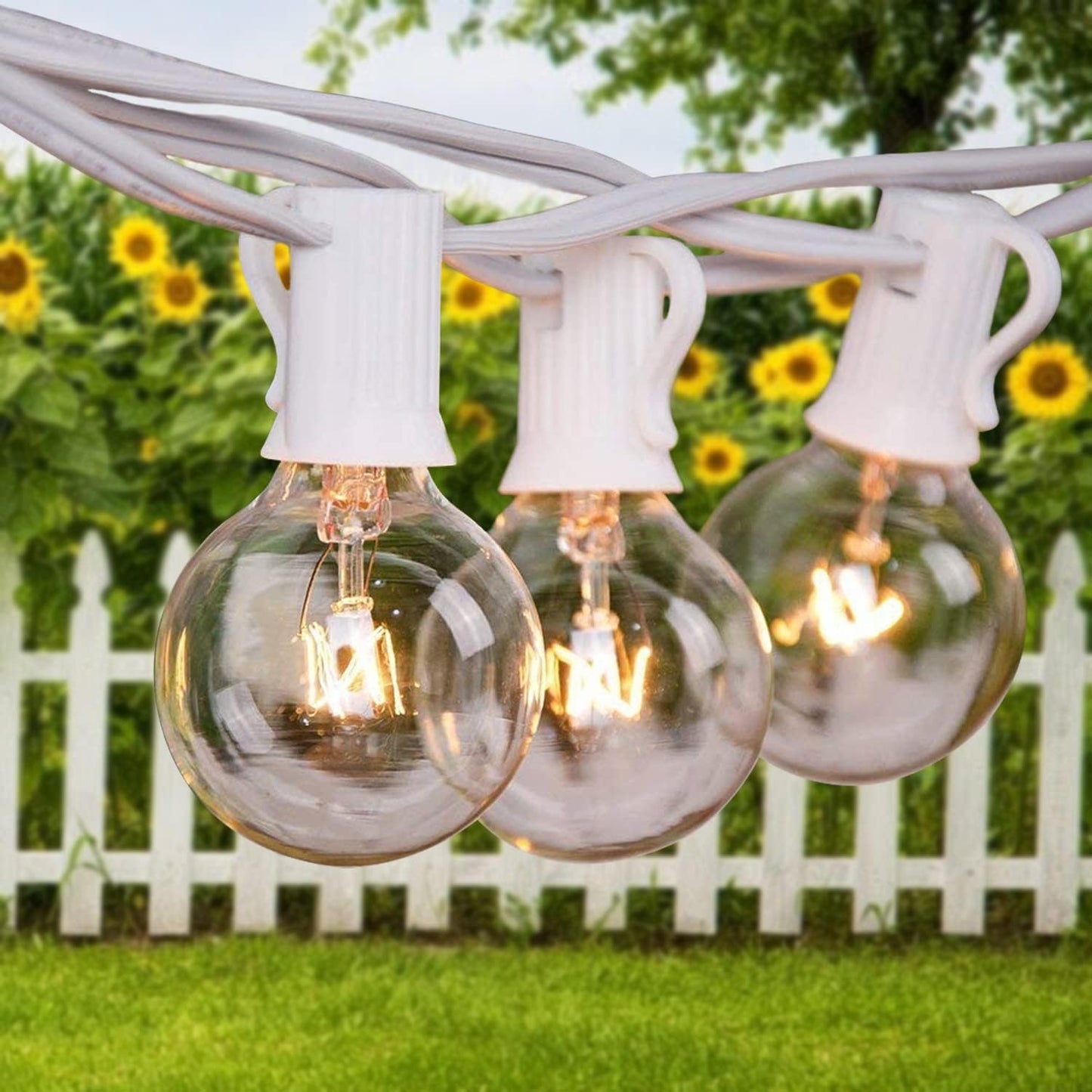 25Ft String Lights, G40 Outdoor Patio String Lights with 27 Clear Globe Bulbs (2 Spare), Globe String Lights for Indoor/Outdoor Commercial Decor, 25 Hanging Sockets, 5 Watt/E12 Base- White Wire