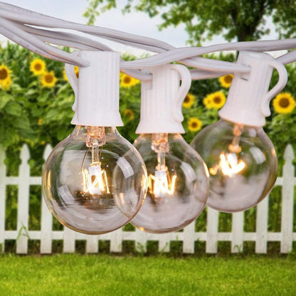 25Ft String Lights, G40 Outdoor Patio String Lights with 27 Clear Globe Bulbs (2 Spare), Globe String Lights for Indoor/Outdoor Commercial Decor, 25 Hanging Sockets, 5 Watt/E12 Base- White Wire