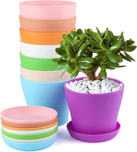 8 Pcs 4" Plastic Plant Flower Seedlings Nursery Pot/Pots Planter Colorful Flower Plant Container Seed Starting Pots with Pallet and Drainage Holes for Home Garden Flowers Plants,8 Colors