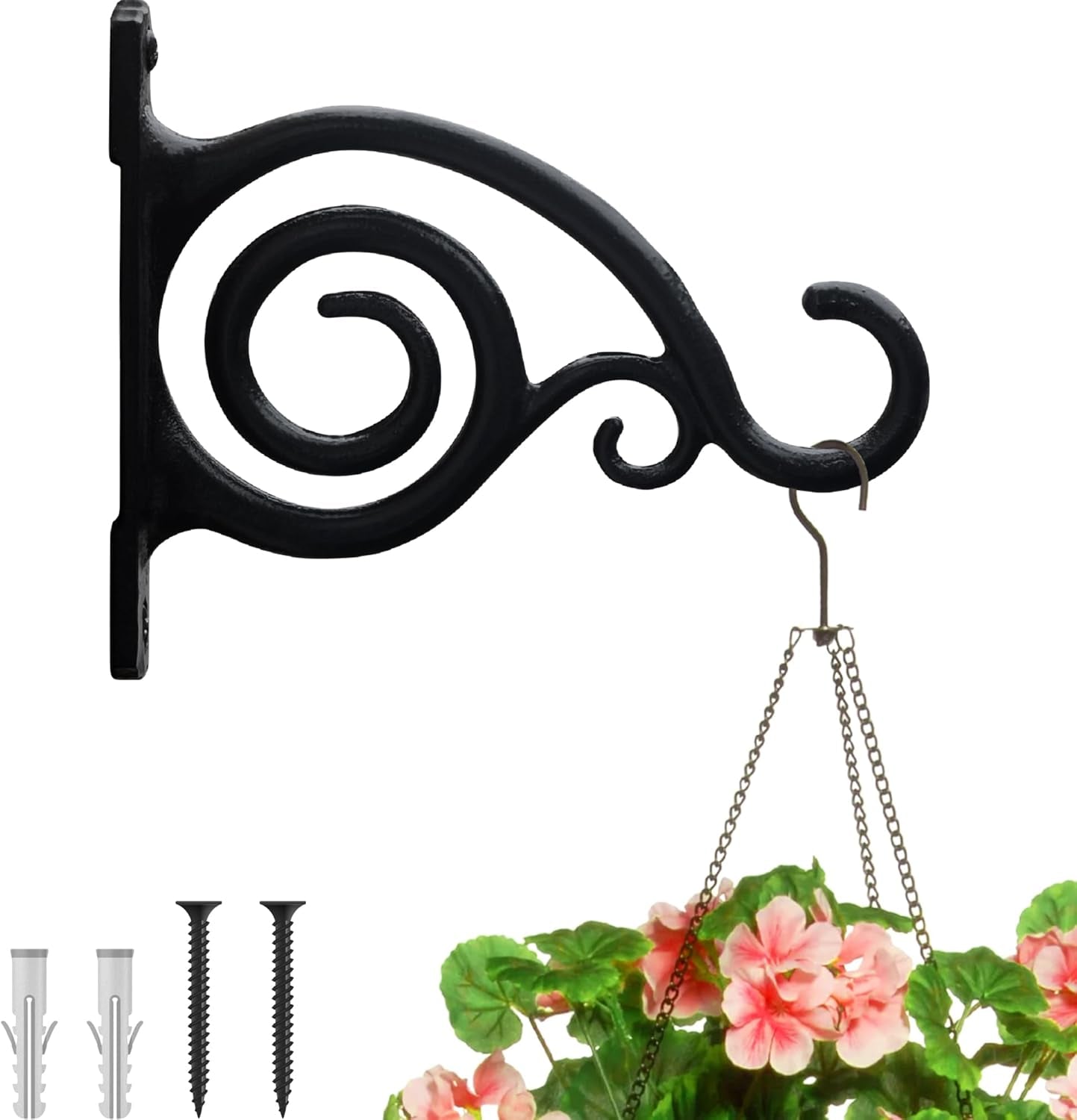 Outdoor Plant Hanger Hook, 6” Large Victorian Heavy Duty Iron Wall Hooks for Bird Feeders, Lanterns, Wind Chimes, Patio Decor - Black