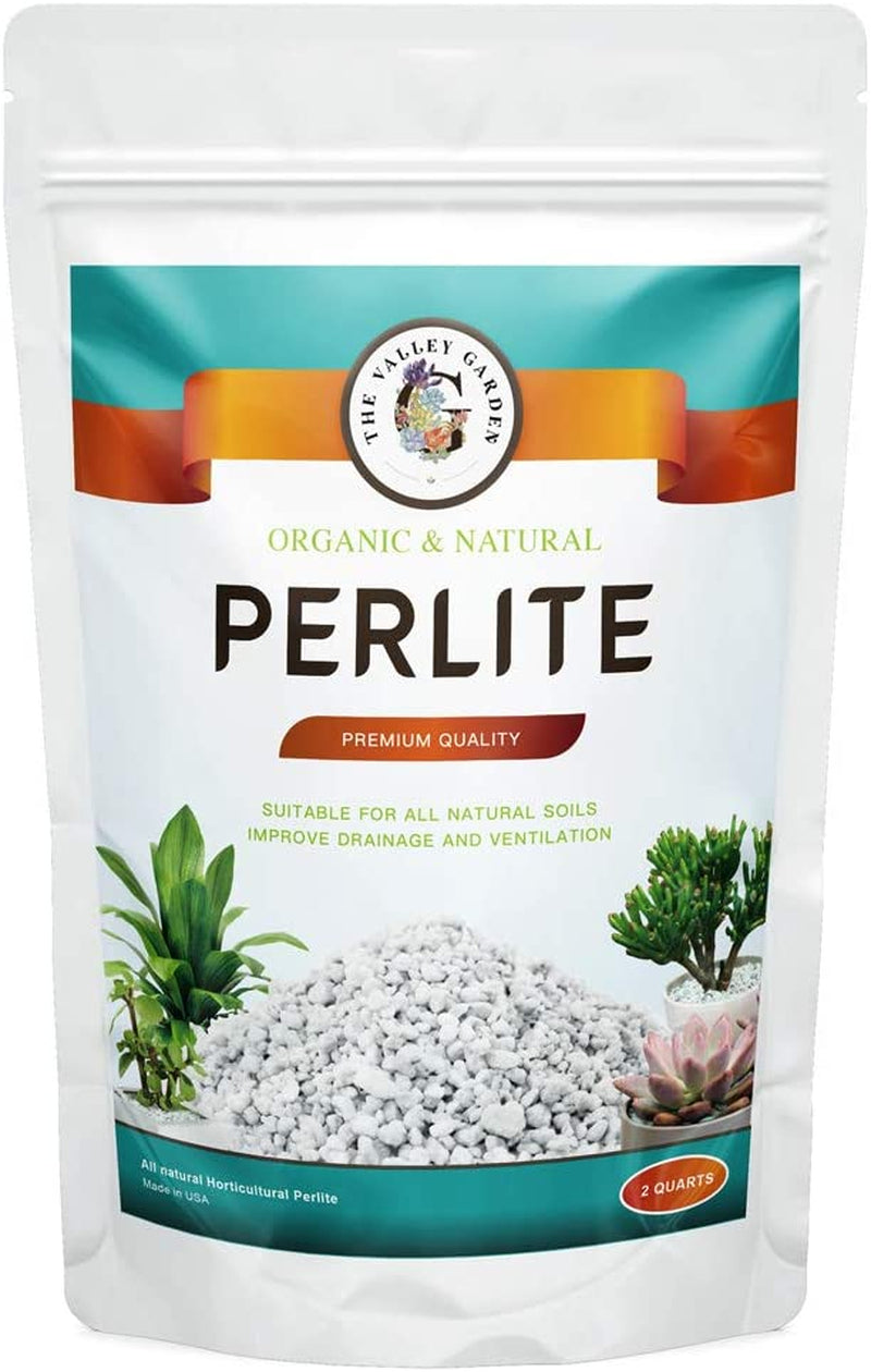 THE VALLEY GARDEN Organic Perlite for All Plants, All Natural Horticultural Soil Additive Conditioner Mix, Improve Drainage and Ventilation, Help Root Growth (2 Quarts)