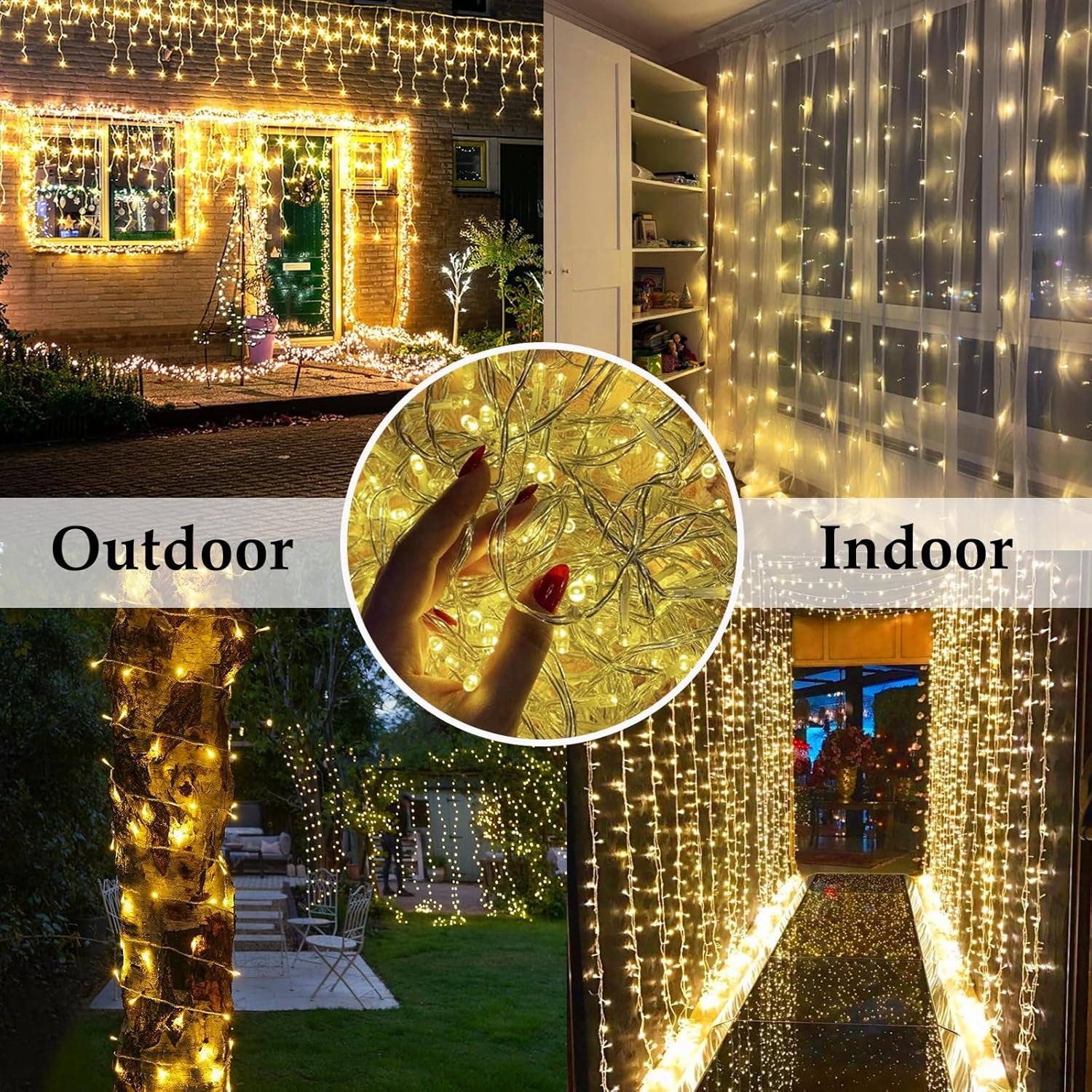 Warm White Christmas String Lights Indoor/Outdoor, 115FT 300LED Waterproof Christmas Lights with 8 Modes, Clear Wire Fairy Christmastree Lights for Garden Bedroom Christmas Decorations (Warm)