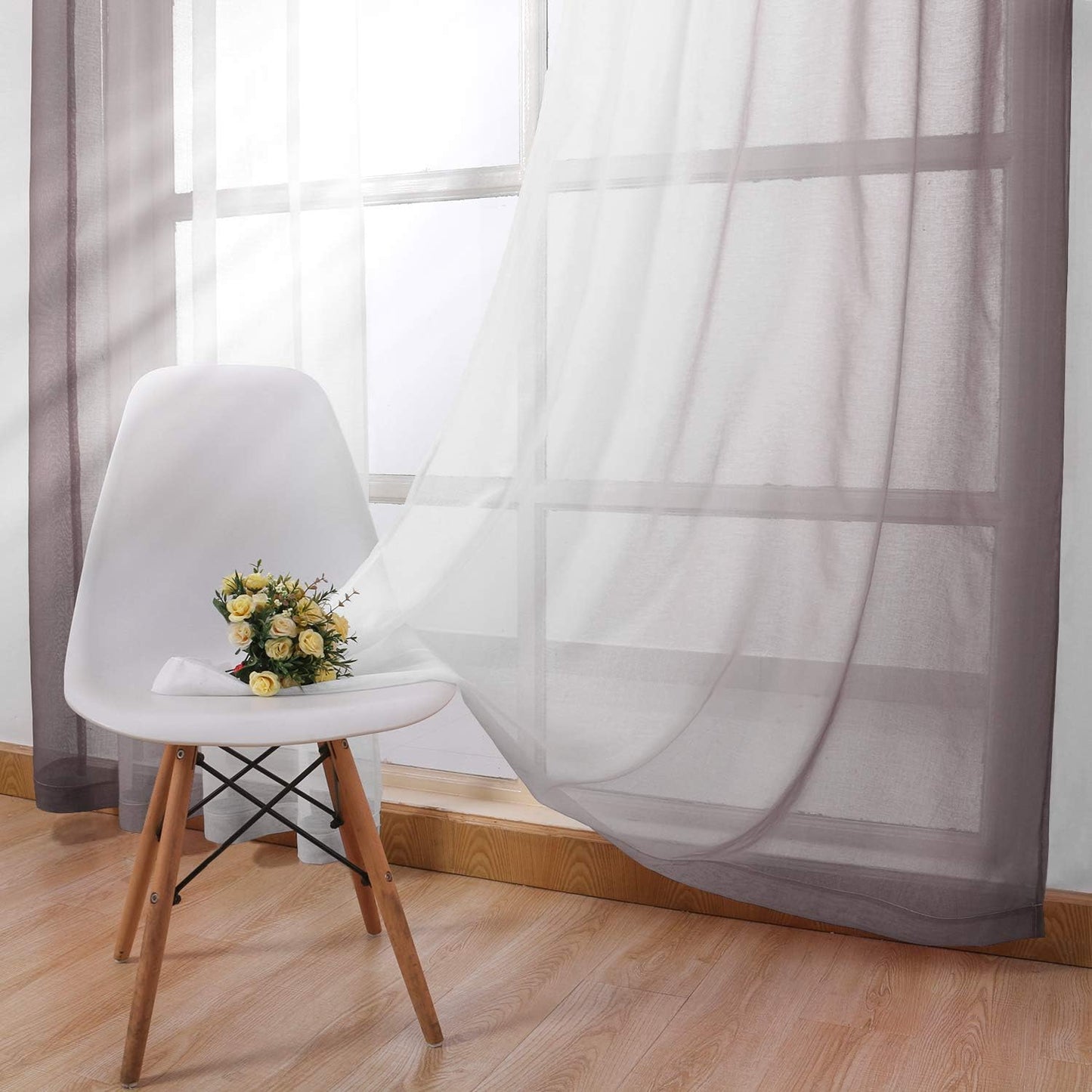 Ombre Faux Linen Sheer Curtains - Gradient Semi Voile Grommet Top Curtains for Bedroom and Living Room, Set of 2 Window Curtain Panels, 52 X 84 Inches Long, Rose Grey