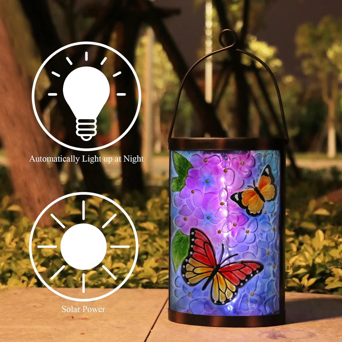 Hanging Solar Lantern Outdoor Waterproof LED Solar Lights Butterfly Decorative Solar Lanterns Tabletop Lamp for Outdoor Patio Garden Yard Decor