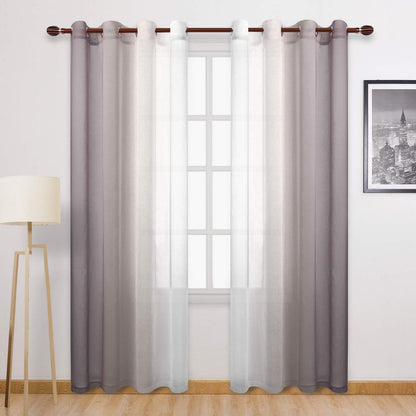 Ombre Faux Linen Sheer Curtains - Gradient Semi Voile Grommet Top Curtains for Bedroom and Living Room, Set of 2 Window Curtain Panels, 52 X 84 Inches Long, Rose Grey