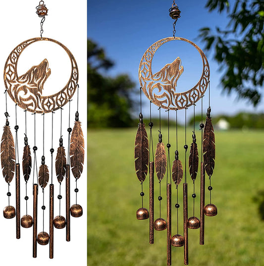 Wolf Dream Catchers Windchimes - Unique Wind Decorations with Deep Tone - Decorative Wolf Dream Catcher - Perfect Addition Decor to Your Porch, Garden or Patio - Unique Gifts for Women