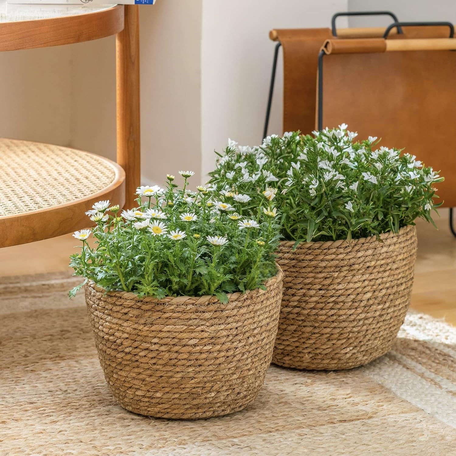 Seagrass Planter Basket Indoor, Flower Pots Cover, Plant Containers, Natural(3-Pack) 10.2"+8.7"+6.7"