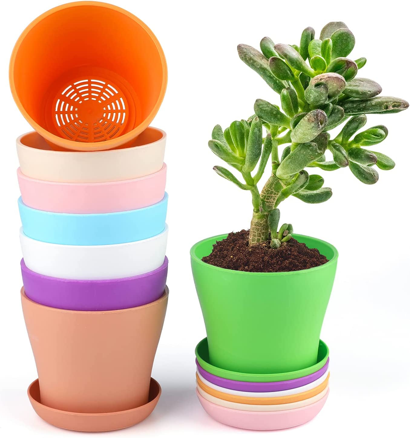 8 Pcs 4" Plastic Plant Flower Seedlings Nursery Pot/Pots Planter Colorful Flower Plant Container Seed Starting Pots with Pallet and Drainage Holes for Home Garden Flowers Plants,8 Colors