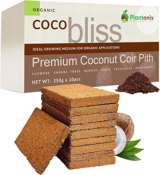 Coco Coir 250Gm Bricks (10-Pack) - Organic Coco Coir for Plants - Omri-Listed Coco Coir for Garden Soil & Potting Mixes - Coconut Fiber Mixes with Potting Soil for Indoor Plants & Outdoor Plants
