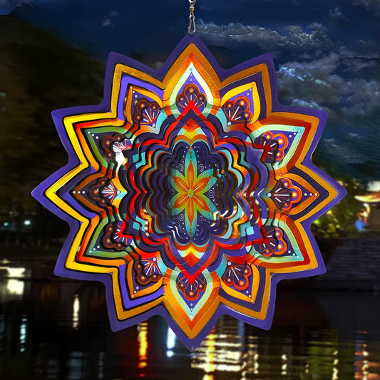 Mandala Wind Spinner Lucky Star Worth Gift Indoor Outdoor Garden Decoration Crafts Ornaments 12 Inch Multi Color Stainless Steel Wind Spinners