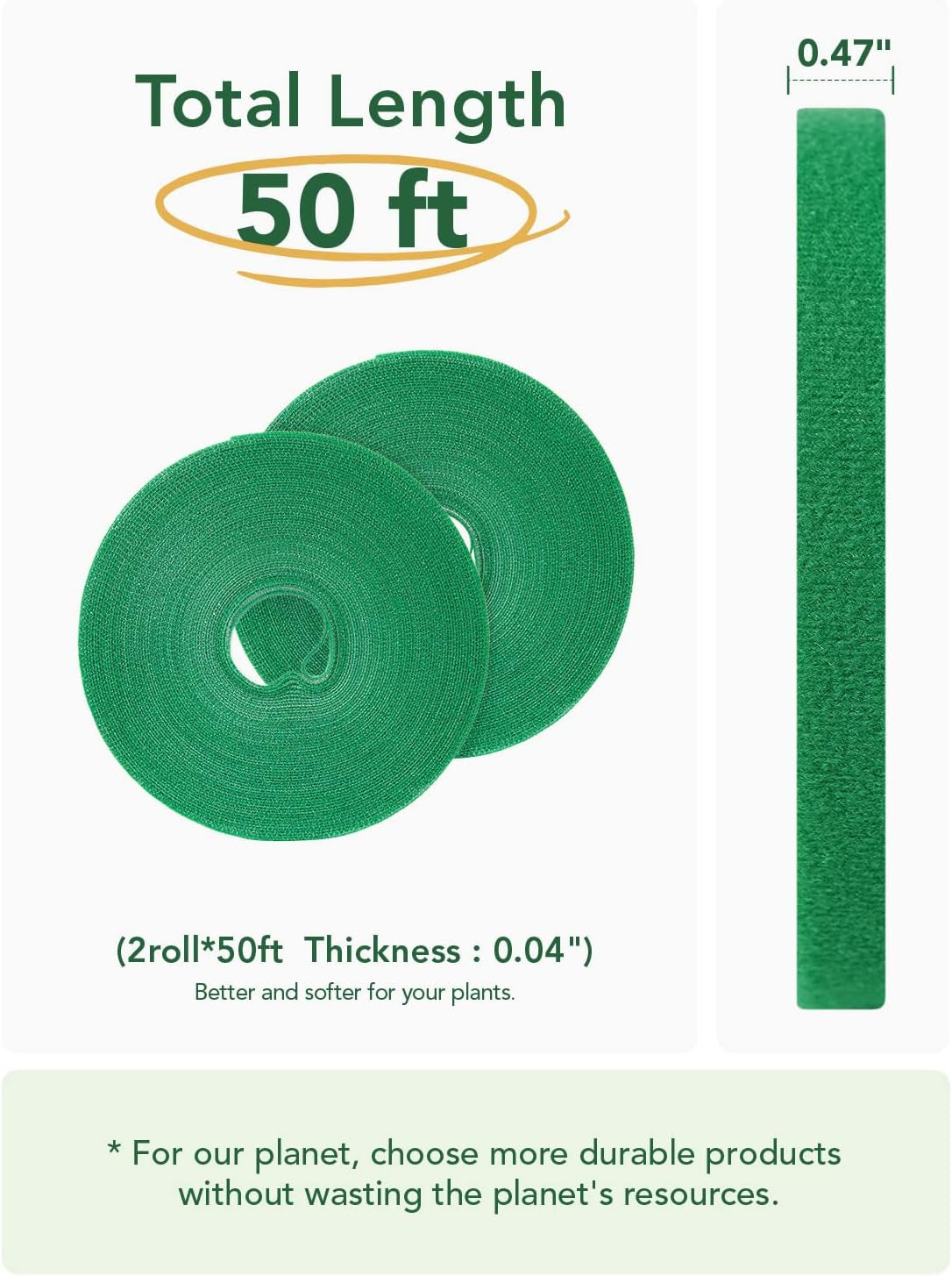 Plant Ties, Garden Tape for Plant, Reusable Adjustable Thicker Support for Growing, Strong Grip, Tomato Vines Indoor Outdoor, 100 Ft (2 Roll 50Ft) X 0.47 Inch, Green