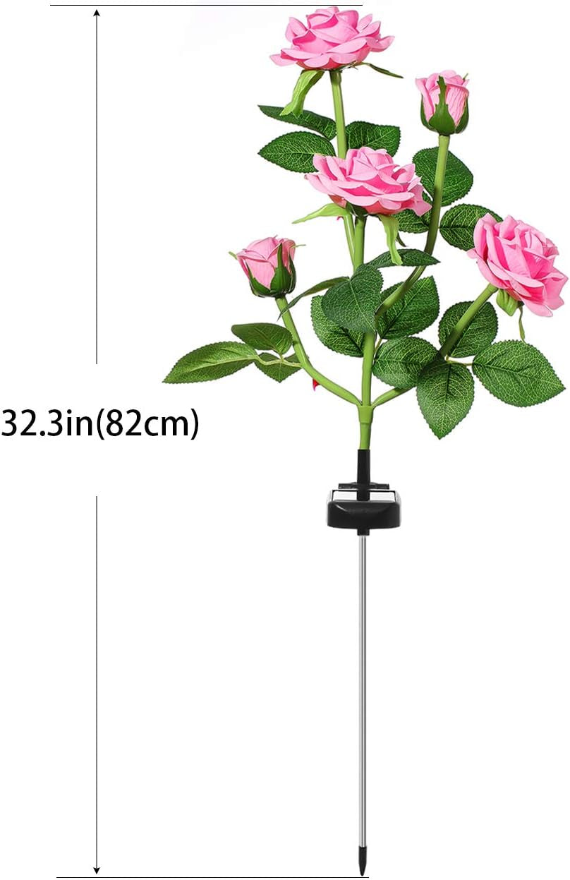 Outdoor Solar Powered Rose Lights, Decorative Flower Lamp, for Garden Yard Patio Pathway Lighting, Rainproof, Pink 2 Pack