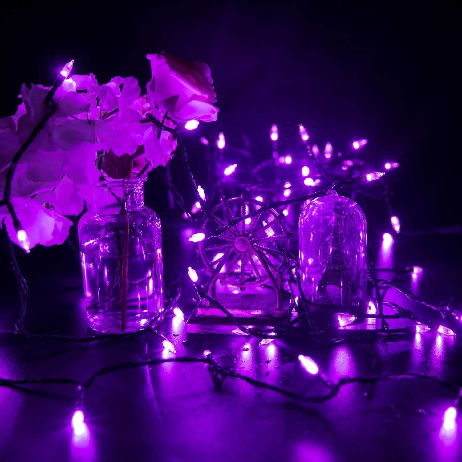 Halloween String Lights Outdoor, 33Feet 100 LED Waterproof Christmas Lights with 8 Lighting Modes for Halloween Garden Party Christmas Xmas Tree Lights Decor(Purple)