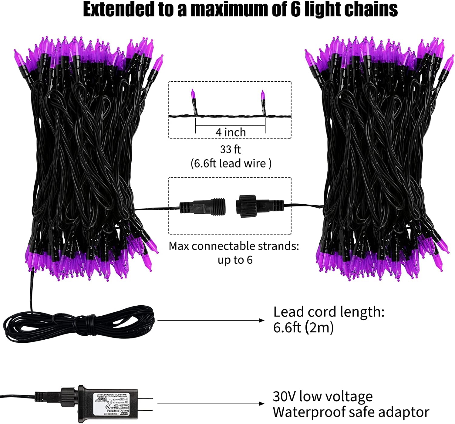 Halloween String Lights Outdoor, 33Feet 100 LED Waterproof Christmas Lights with 8 Lighting Modes for Halloween Garden Party Christmas Xmas Tree Lights Decor(Purple)