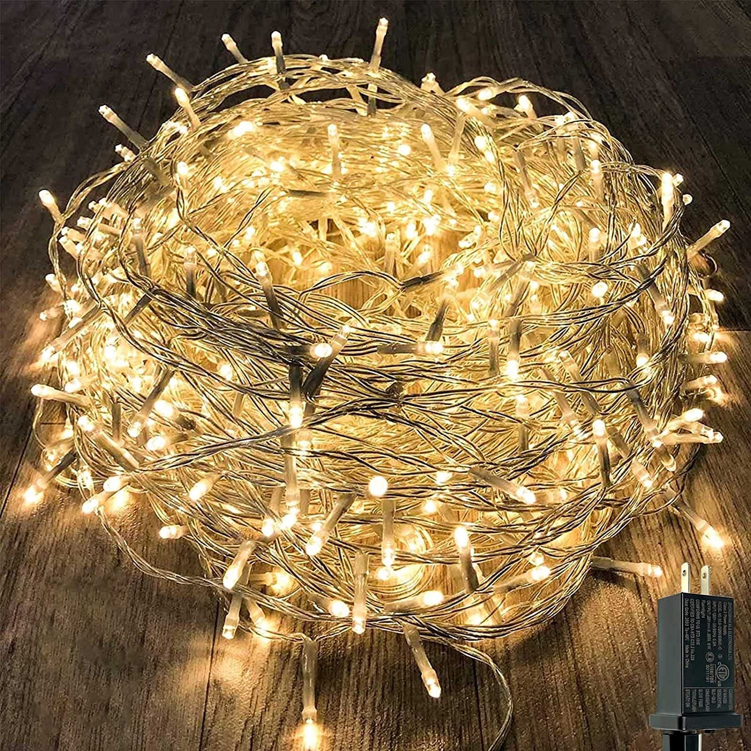 Warm White Christmas String Lights Indoor/Outdoor, 115FT 300LED Waterproof Christmas Lights with 8 Modes, Clear Wire Fairy Christmastree Lights for Garden Bedroom Christmas Decorations (Warm)