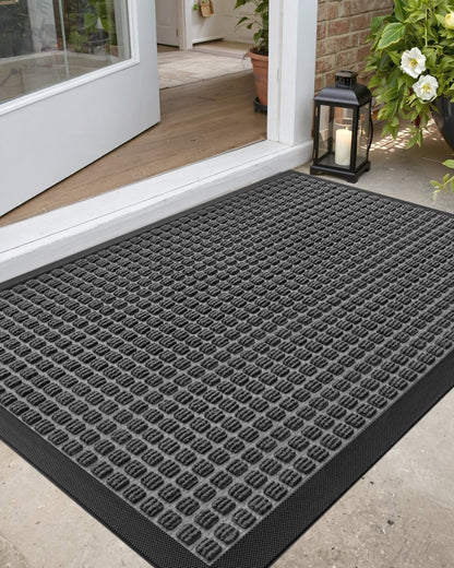 Front Door Mat outside Entrance, Heavy Duty Rubber Backed Doormat, Stain and Fade Resistant, Low-Profile Easy Clean Entryway Floor Mats, 17X29, Squares Grey