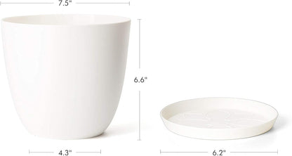 7.5" Plastic Plant Pots with Saucers, Indoor Set of 5, Cream White