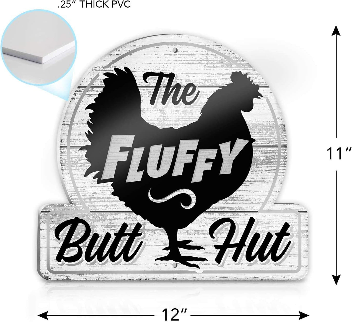 Fluffy Butt Hut Chicken Coop Sign - Funny Chicken Coop Decor for Hen Lovers, 12"X11" PVC Durable and Weatherproof - Thoughtful Gift for Chicken Lovers, Hen Feeder and Nesting Box Accent