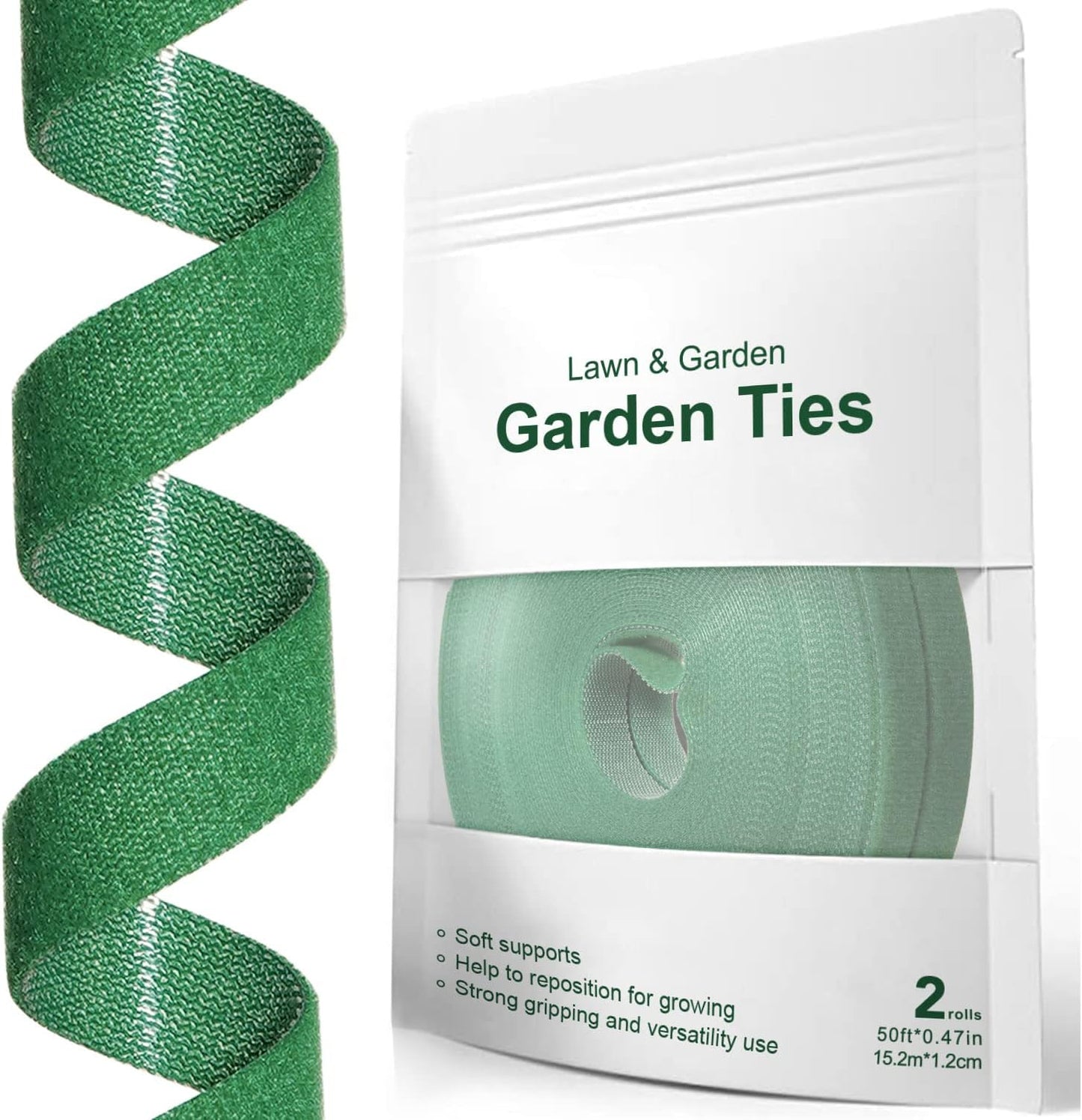 Plant Ties, Garden Tape for Plant, Reusable Adjustable Thicker Support for Growing, Strong Grip, Tomato Vines Indoor Outdoor, 100 Ft (2 Roll 50Ft) X 0.47 Inch, Green