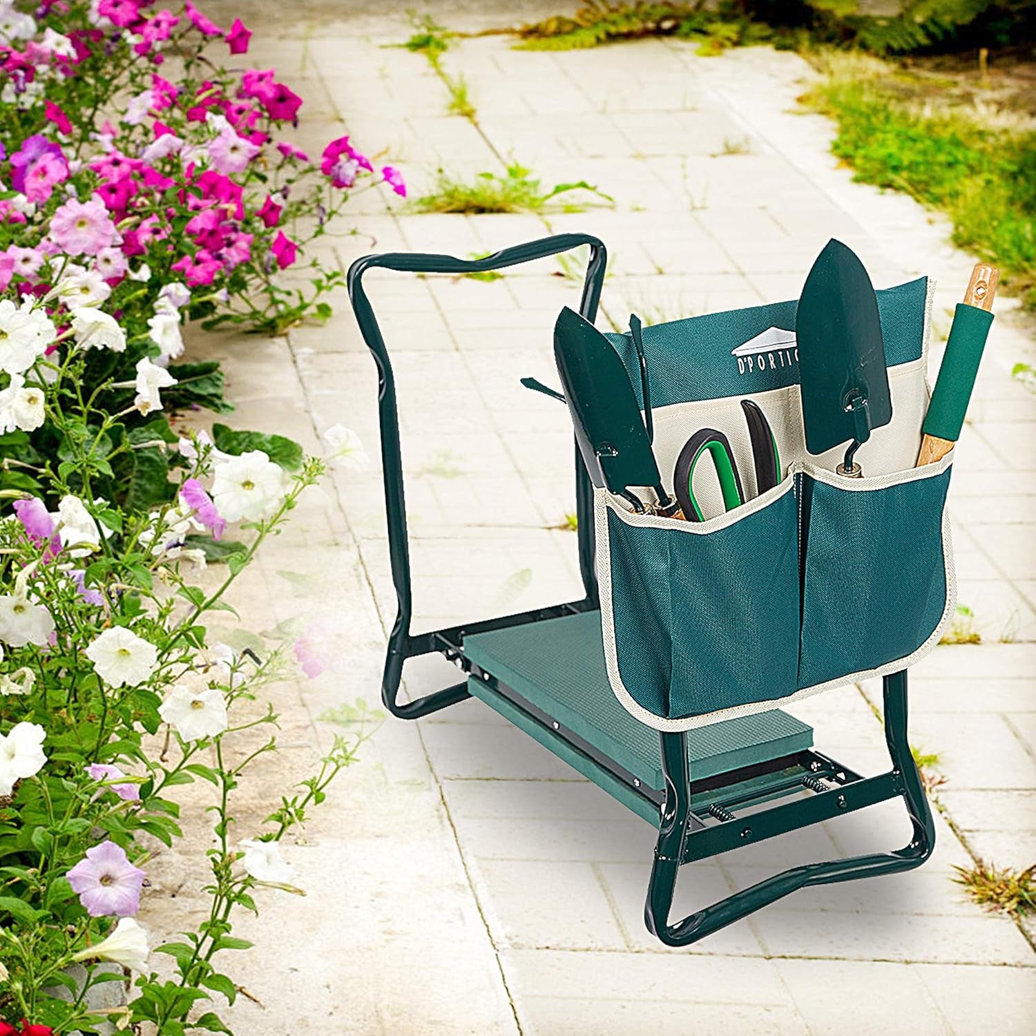 Folding Garden Kneeler Seat Portable Bench Stool with Soft Kneeling Foam Pad and Tool Pouch for Gardening,Fishing