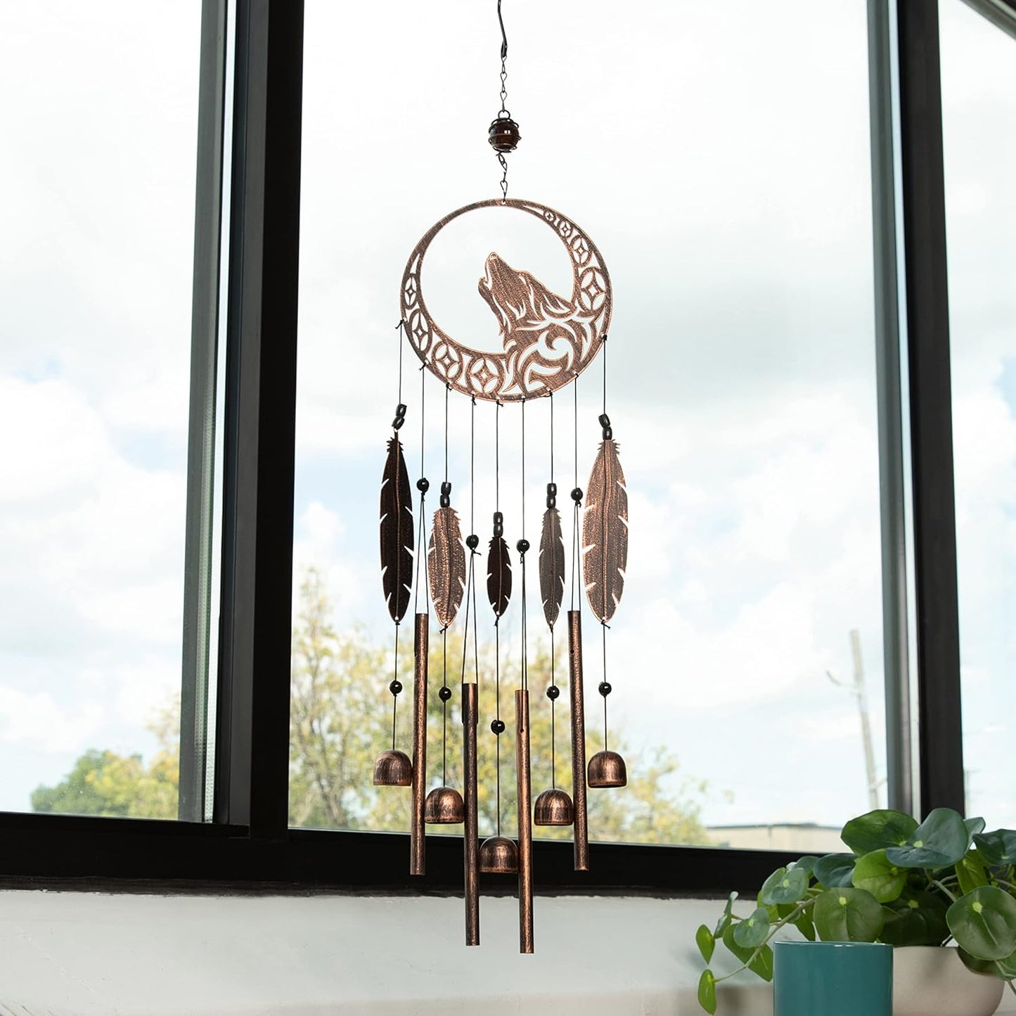 Wolf Dream Catchers Windchimes - Unique Wind Decorations with Deep Tone - Decorative Wolf Dream Catcher - Perfect Addition Decor to Your Porch, Garden or Patio - Unique Gifts for Women