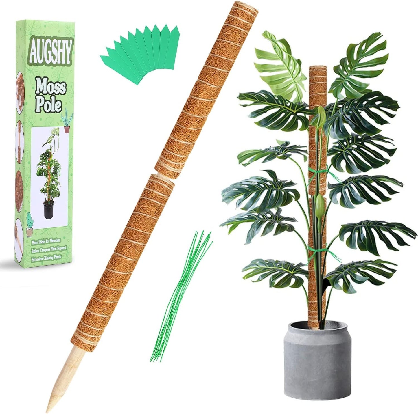 Moss Pole, 27 Inch Moss Poles - 2Pcs 17 Inch Plant Stakes Moss Sticks for Monstera Indoor Creepers Plant Support Extension Climbing Plants