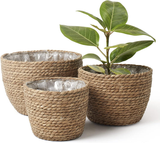 Seagrass Planter Basket Indoor, Flower Pots Cover, Plant Containers, Natural(3-Pack) 10.2"+8.7"+6.7"