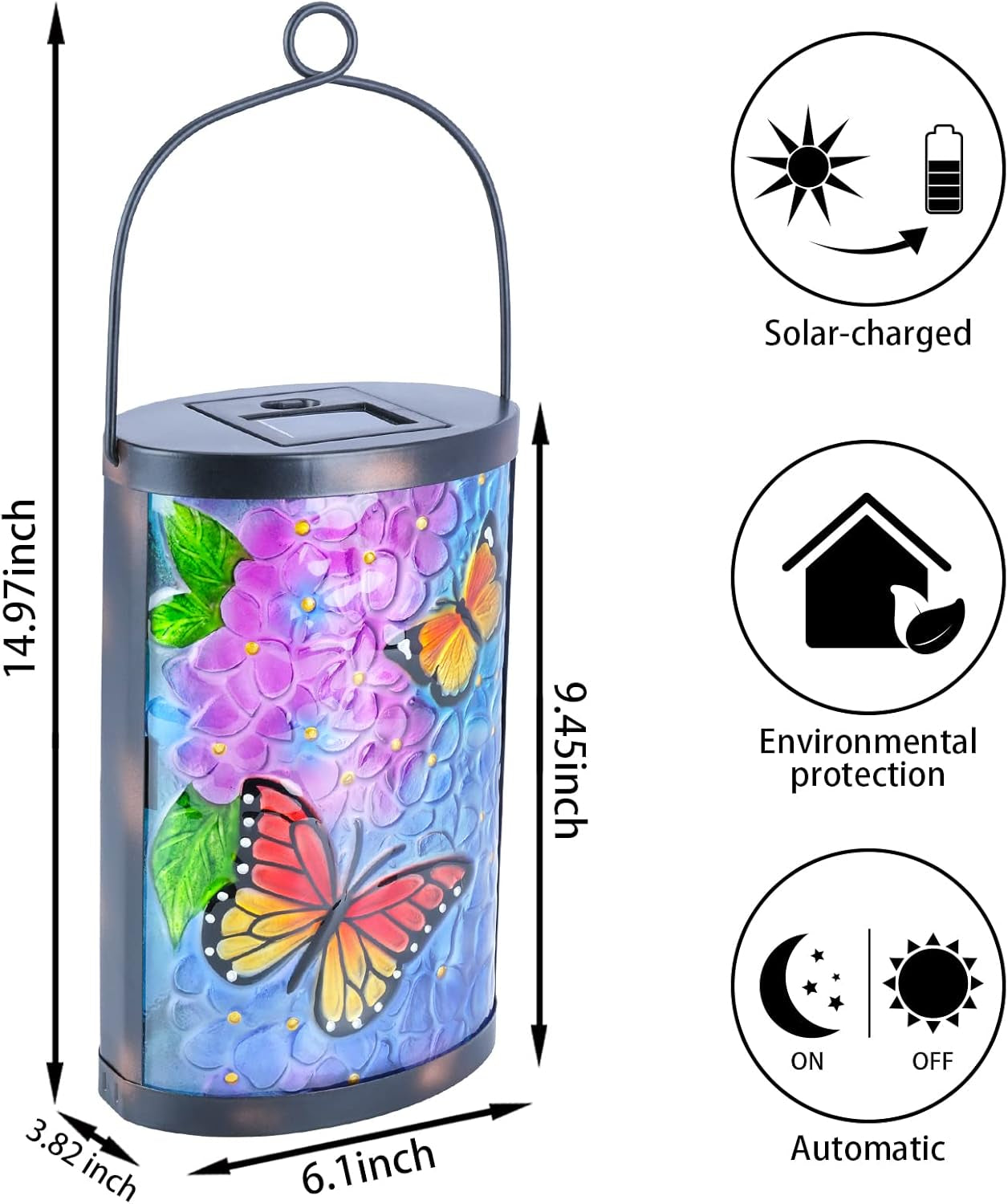 Hanging Solar Lantern Outdoor Waterproof LED Solar Lights Butterfly Decorative Solar Lanterns Tabletop Lamp for Outdoor Patio Garden Yard Decor