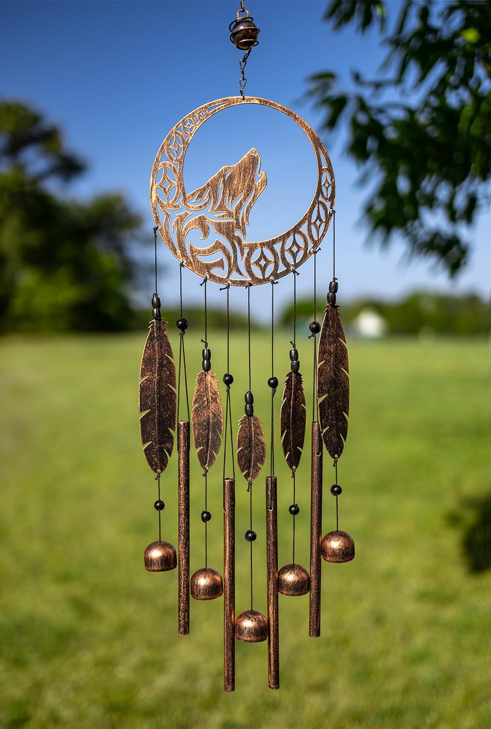 Wolf Dream Catchers Windchimes - Unique Wind Decorations with Deep Tone - Decorative Wolf Dream Catcher - Perfect Addition Decor to Your Porch, Garden or Patio - Unique Gifts for Women