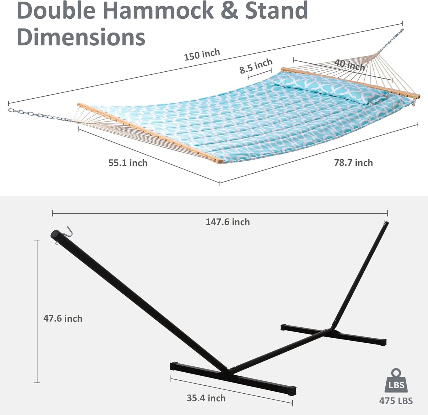 Outdoor Double Hammock with Stand, Extra Large Hammock with Stand, Green