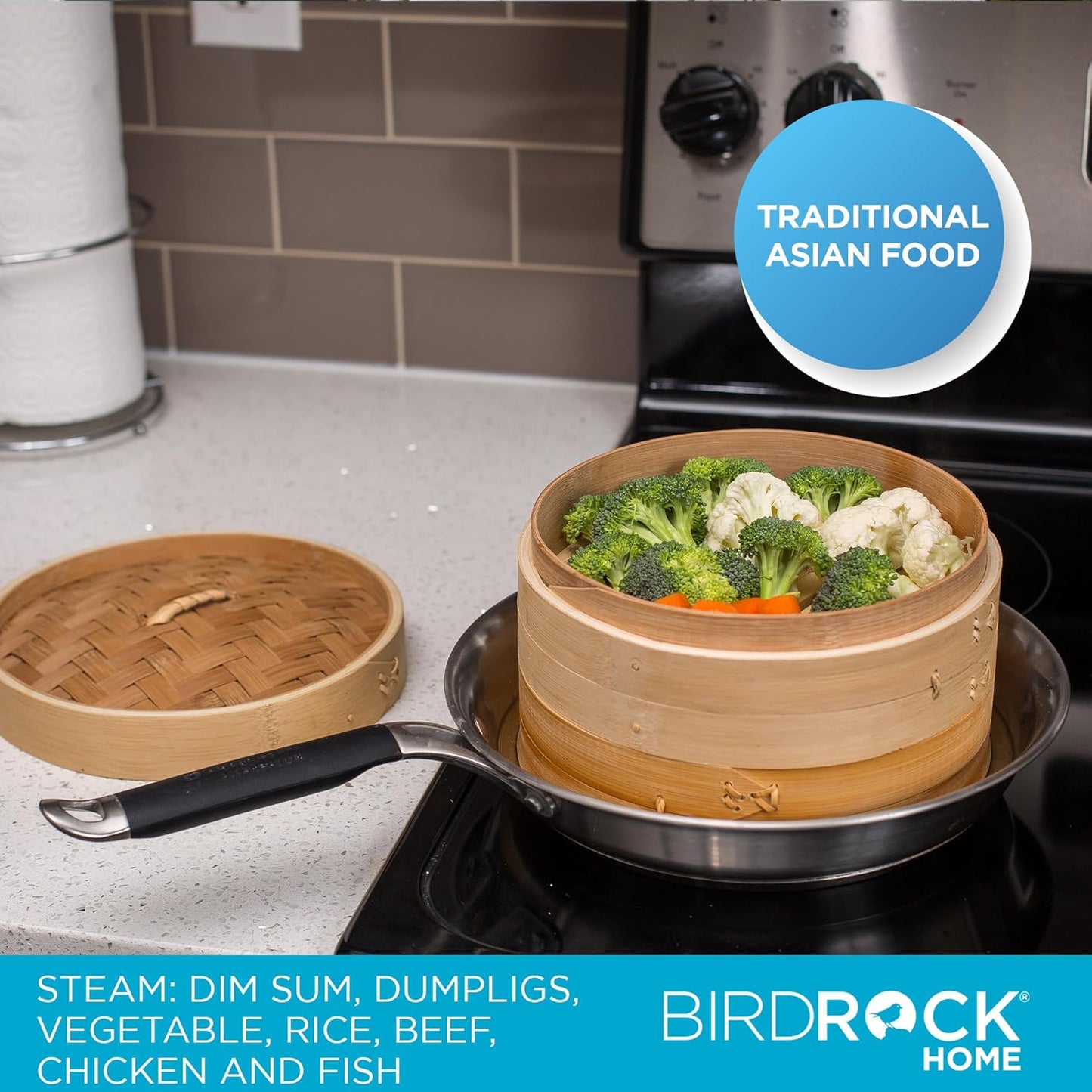 10-Inch Bamboo Steamer - Classic 2 Tier Design for Steaming Veggies, Dumplings, Dim Sum, Chicken, Fish, & Asian Food - Natural Eco-Friendly Steaming Basket, Ideal for Healthy Cooking