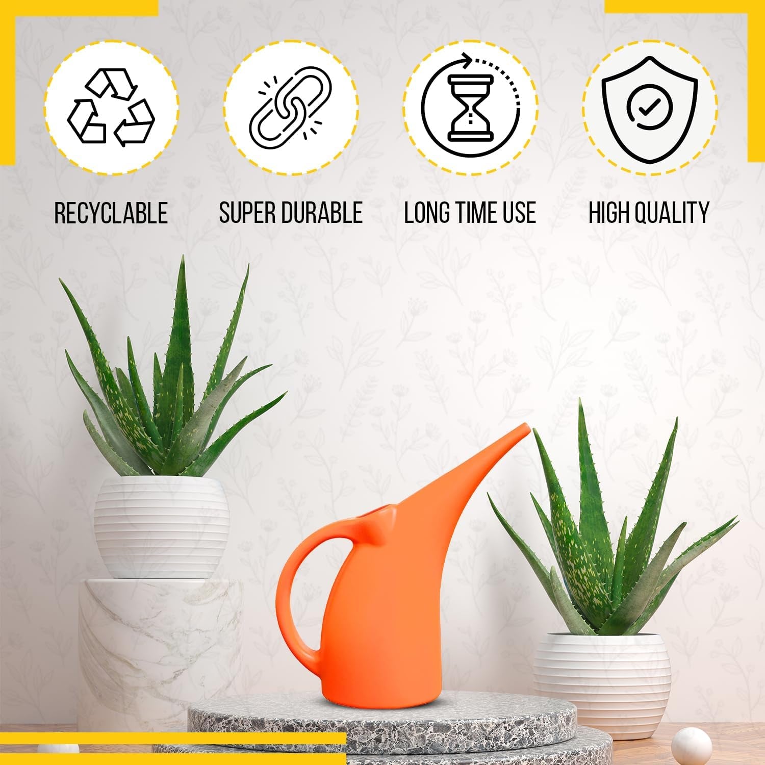 Watering Can 1/2 Gallon - Small Watering Can for Indoor Plants - Outdoor Watering Can - Orange Plant Waterer - Plastic Watering Can for Garden - 1 Pack